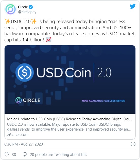 Ведущие представители крипто-индустрии, компании Circle и Coinbase, входящие в состав консорциума CENTRE, объявили о запуске новой версии стейблкоина USDC.