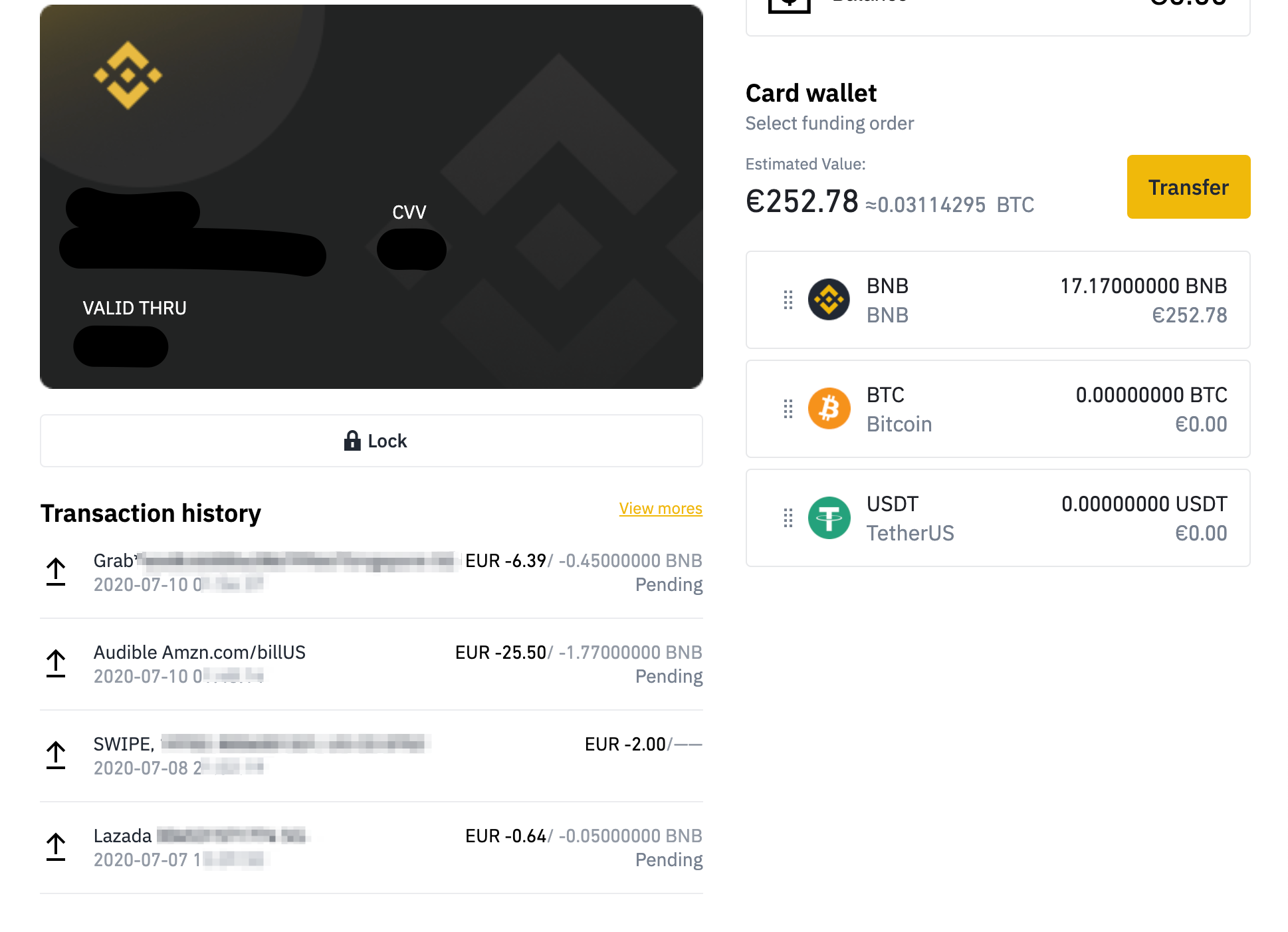 Как выглядит интерфейс Банковской карты криптовалютной биржи Binance