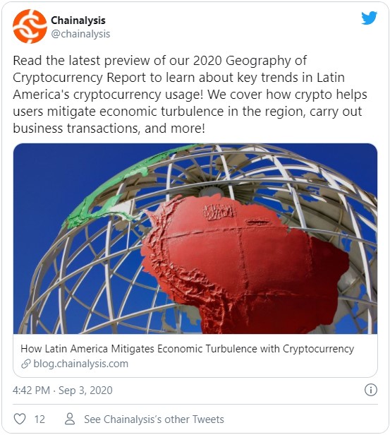 Аналитики Chainalysis обратили внимание на растущую популярность цифровых валют в Латинской Америке.