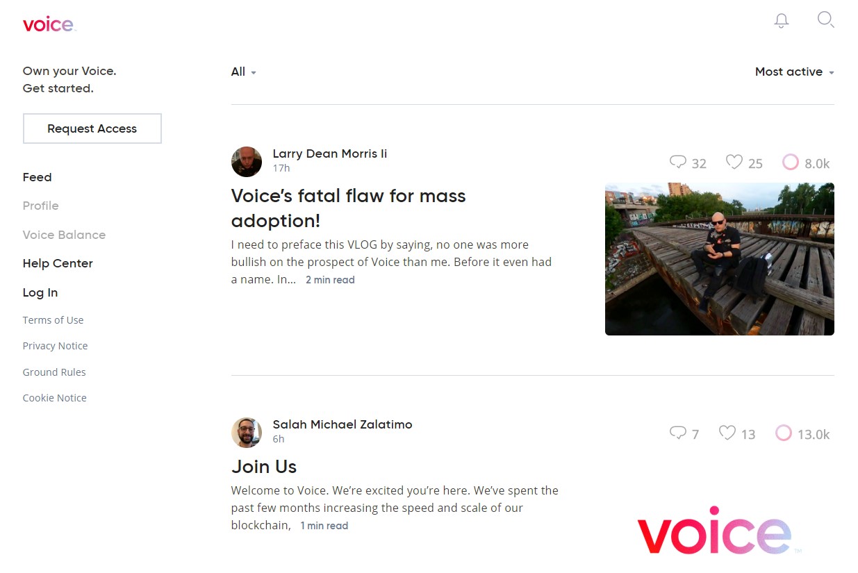 Как выглядит социальная сеть voice.com сейчас