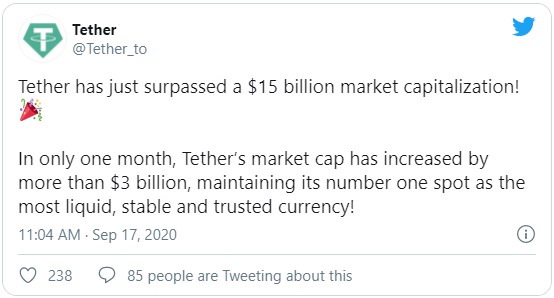 Руководство Tether поделилось данной информацией в своём официальном Twitter аккаунте о достижение рыночной капитализации usdt в $52 млрд.