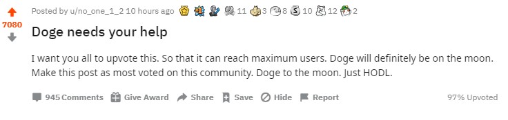После публикации на форуме Reddit в саб-реддите SatoshiStreetBets сообщения с просьбой поддержать Dogecoin и помочь ему достигнуть $1