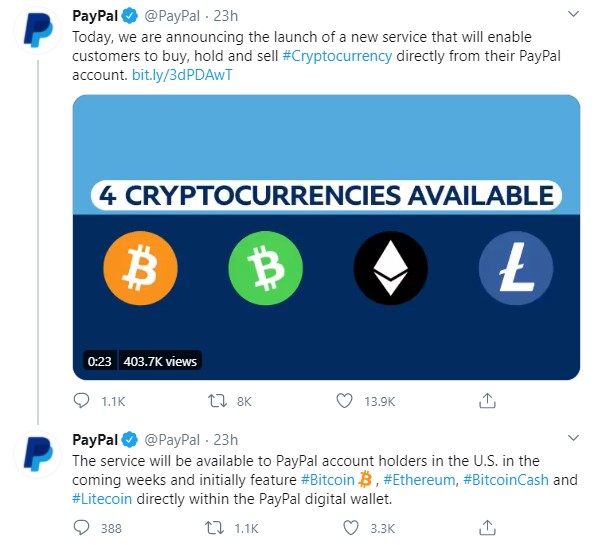 PayPal анонсировал подключение возможности торговли и хранения криптовалют через мобильный сервис Venmo