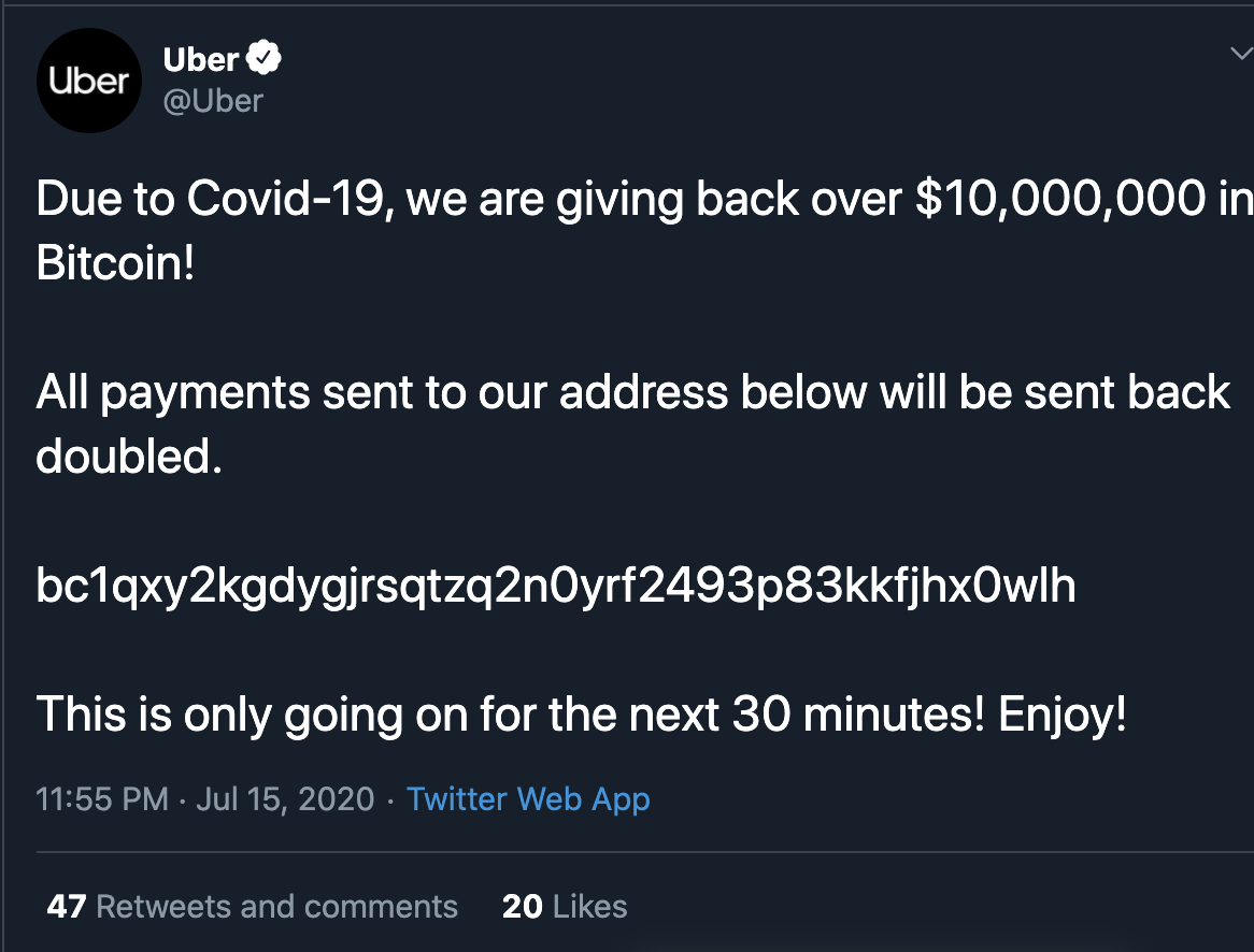 Официальный Twitter аккаунт Uber был взломан в результате хакерской атаки на социальную сеть Twitter