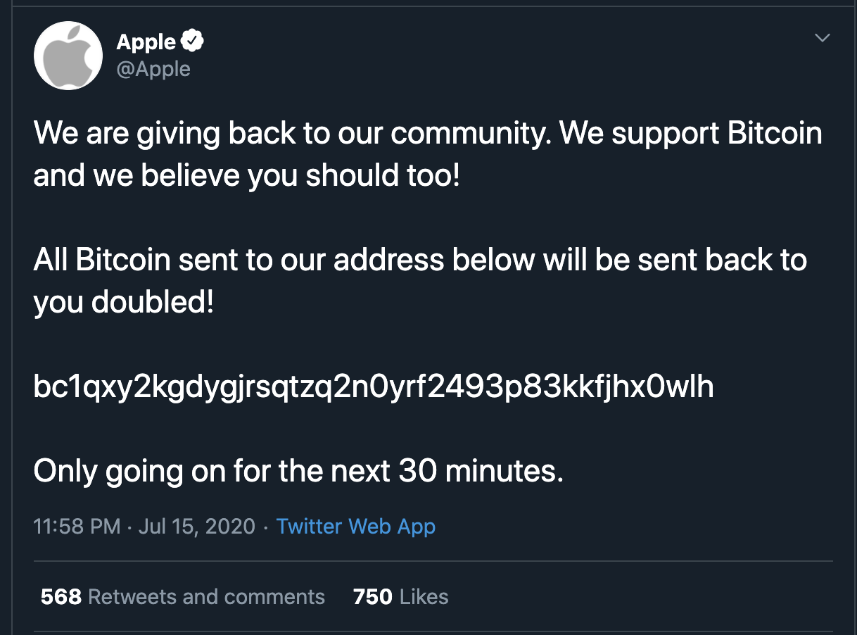Официальный Twitter аккаунт Apple был взломан в результате хакерской атаки на социальную сеть Twitter