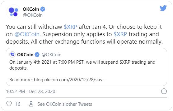 OkCoin заявили о делистинге XRP