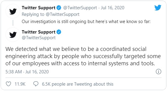 оциальная сеть Twitter начала своё личное расследование, полученной информации пока немного, однако расследование продолжается.