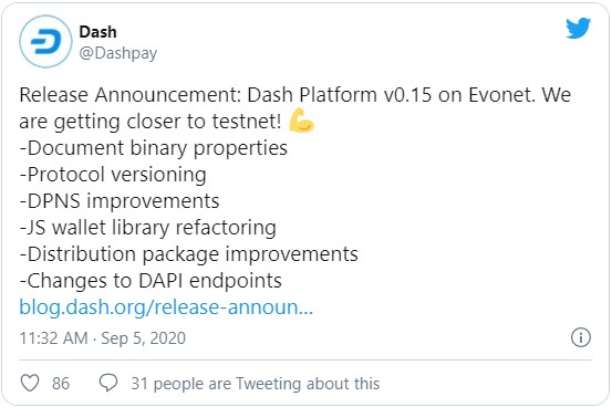 Команда разработчиков криптовалюты Dash, опубликовала анонс о выпуске обновлённой версии платформы (Dash Platform v0.15) направленной на создание децентрализованных приложений. 