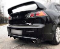 Накладка на задний бампер диффузор шагрень ПОД ОДНУ ТРУБУ Mitsubishi Lancer 10