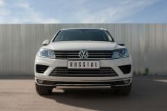 Защита переднего бампера D75х42 (дуга) короткая для Volkswagen Touareg 2014-2018