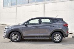 Пороги труба D42 С листом (Лист алюм, проф. нерж)(Вариант1) для Hyundai Tucson 2015