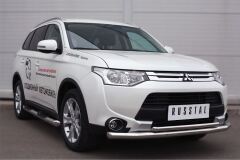 Пороги труба D76 с накладкой (вариант 1) для Mitsubishi Outlander 2014