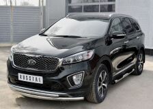 Пороги труба D76 с накладкой (вариант 1) для Kia Sorento Prime CRDI 2015