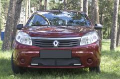 Защитная сетка переднего бампера (с ДХО) Renault Sandero 2009-2013