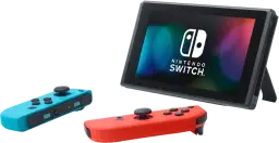 nintendo switch console with red and blue controllers