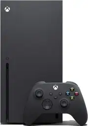 an xbox series x in black on a white background