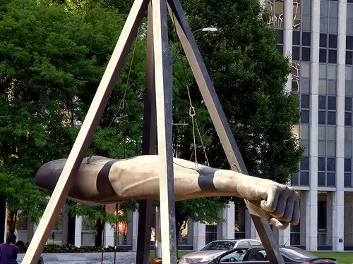 Suspended Hand sculpture in Detroit