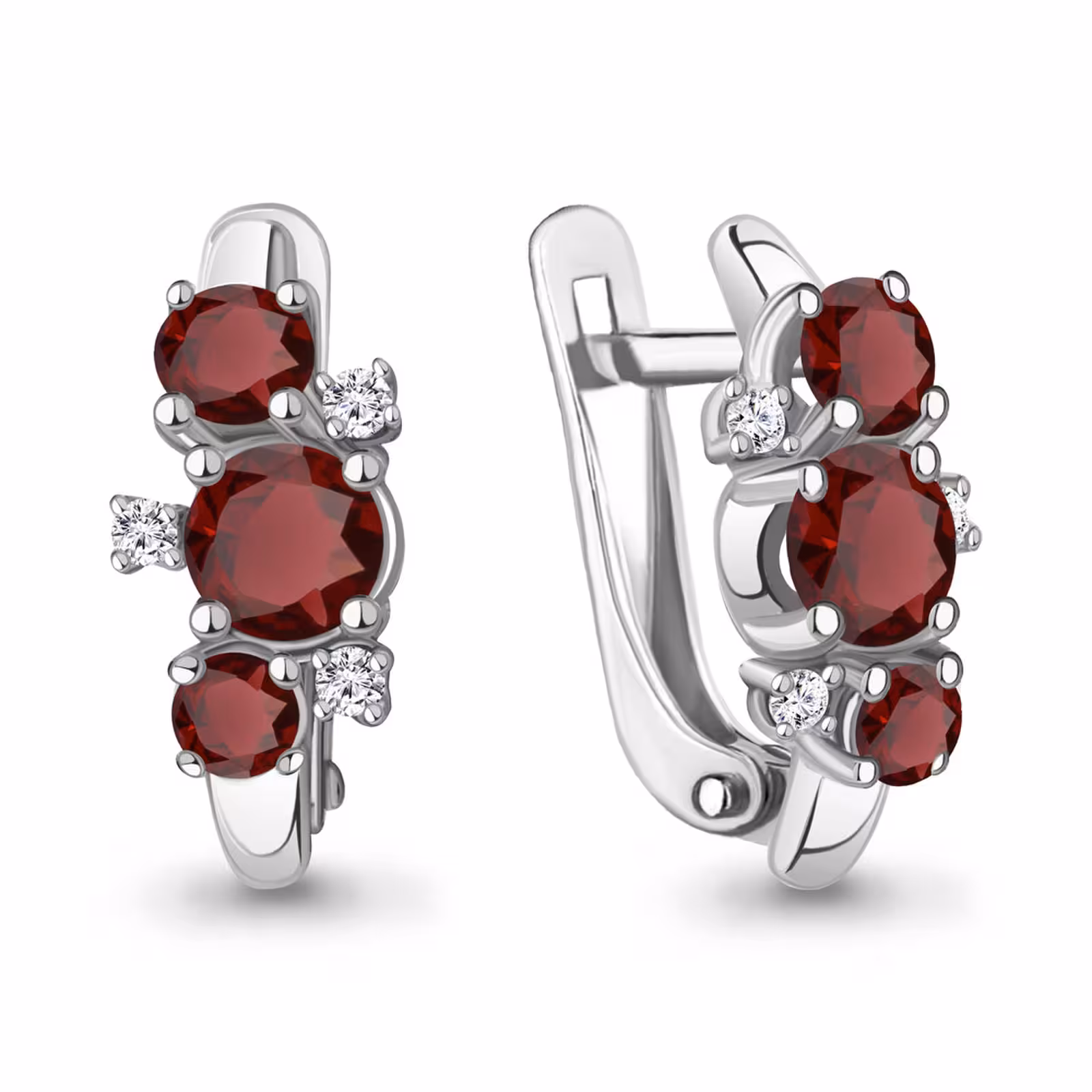 Серьги из серебра с гранатами и фианитами