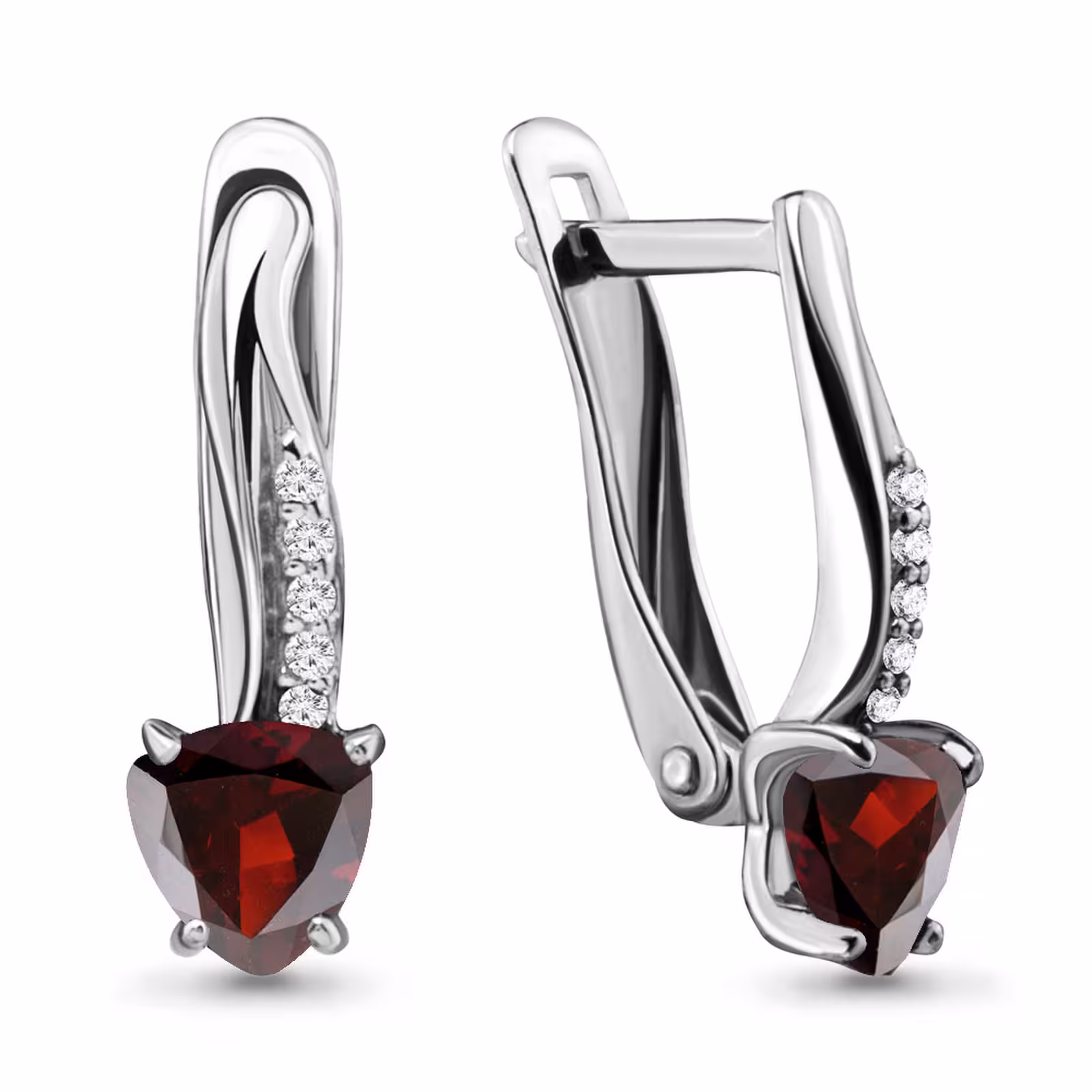 Серьги из серебра с гранатами и фианитами
