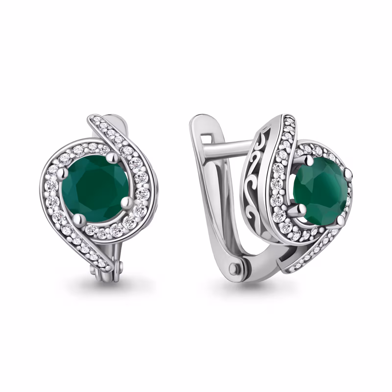 Серьги из серебра с агатами и фианитами