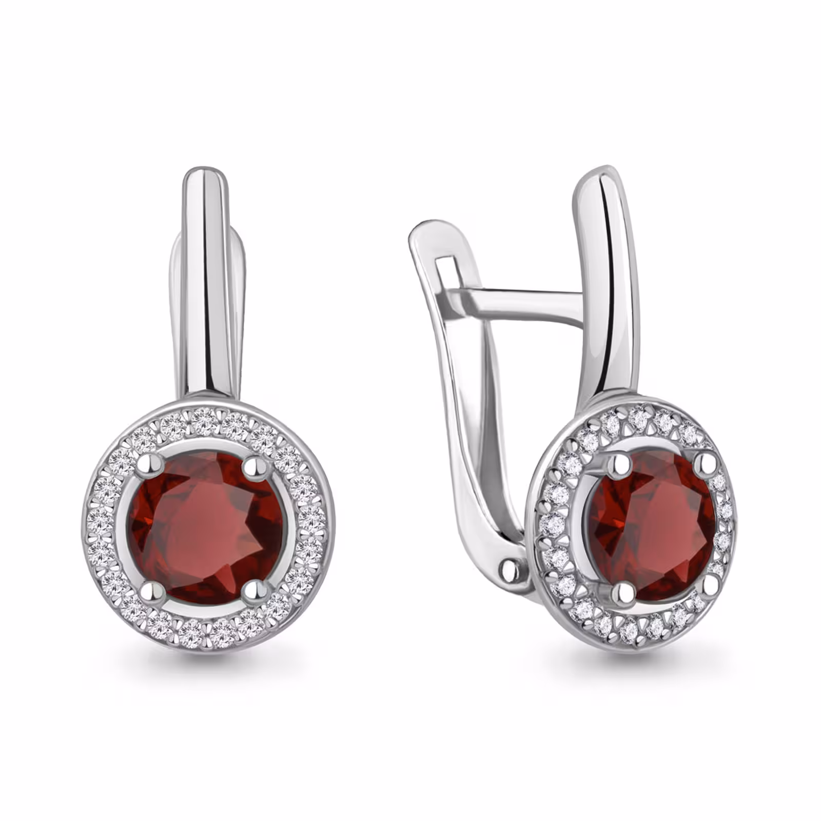 Серьги из серебра с гранатами и фианитами