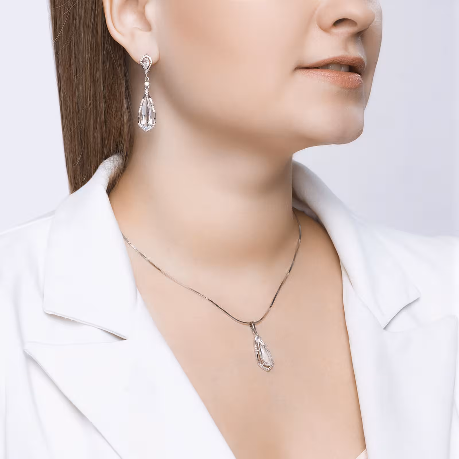 Серьги из серебра с горным хрусталём и фианитами — фото 4