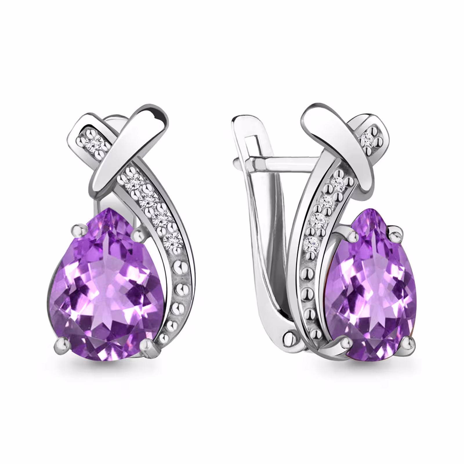Серьги из серебра с аметистами и фианитами