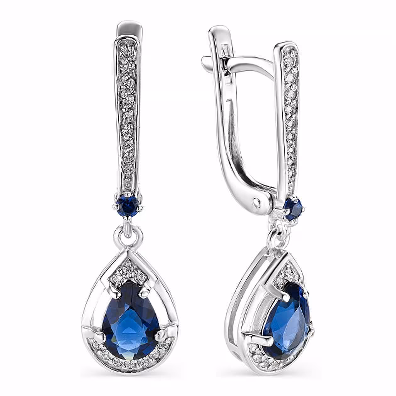 Серьги из серебра с сапфирами и фианитами