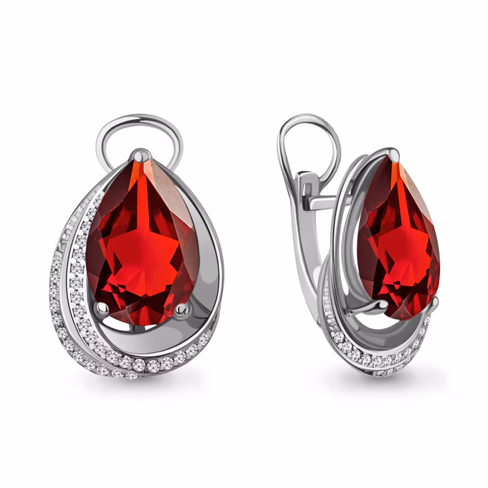 Серьги из серебра с гранатами и фианитами