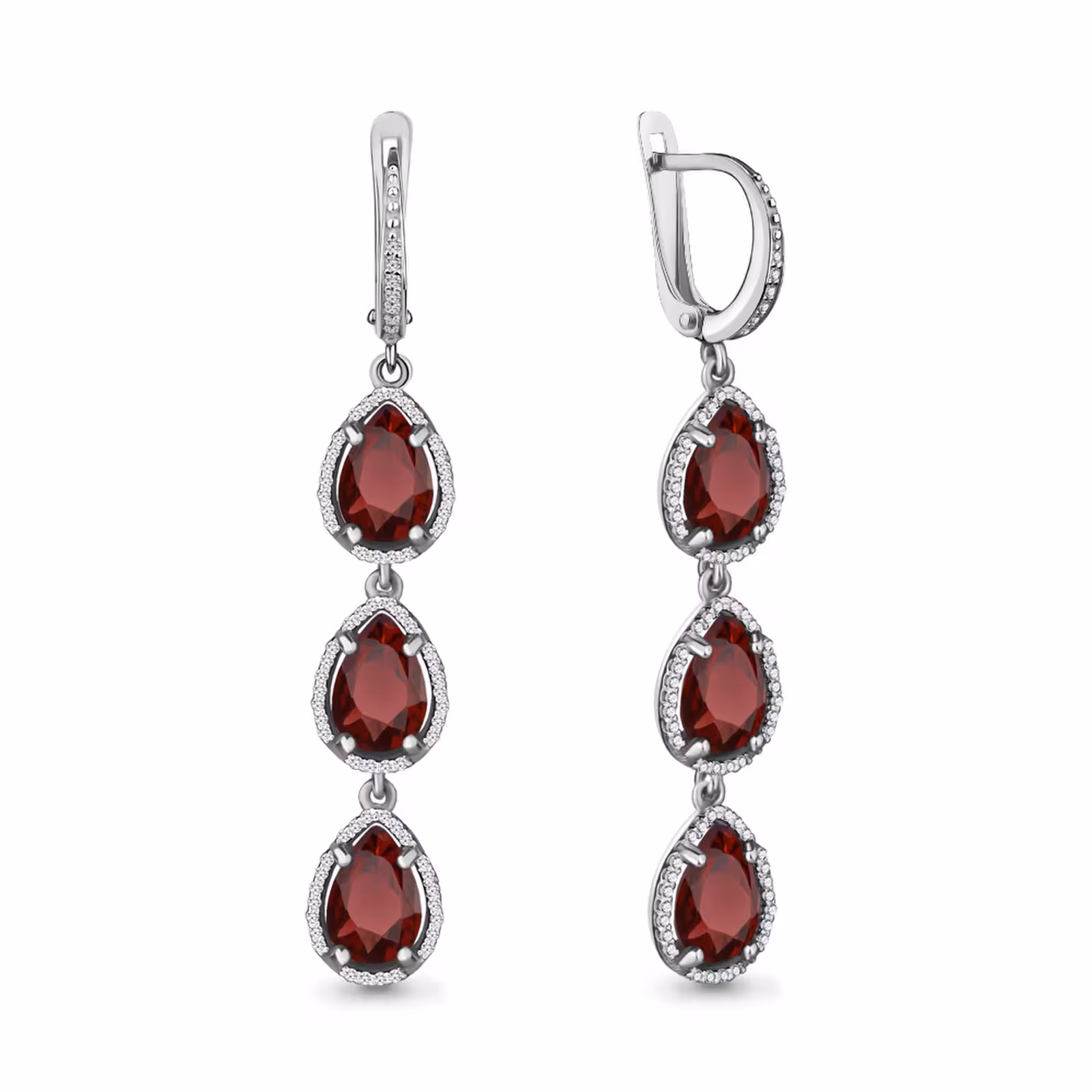 Серьги из серебра с гранатами и фианитами