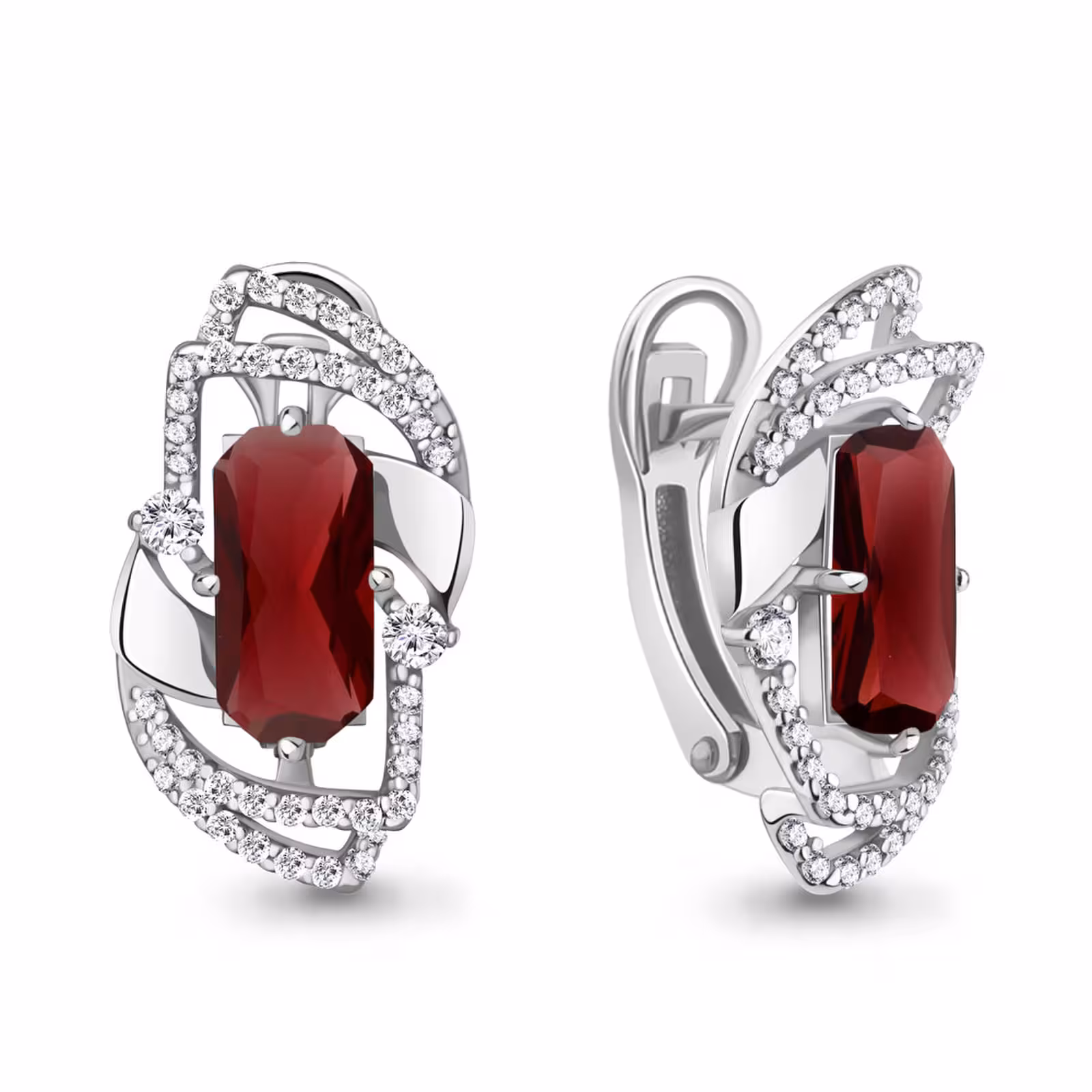 Серьги из серебра с ювелирными кристаллами и фианитами