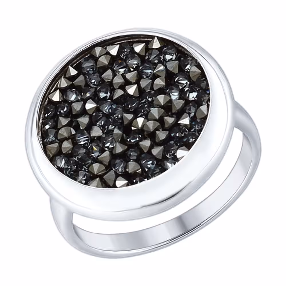 Кольцо из серебра с черными кристаллами Swarovski