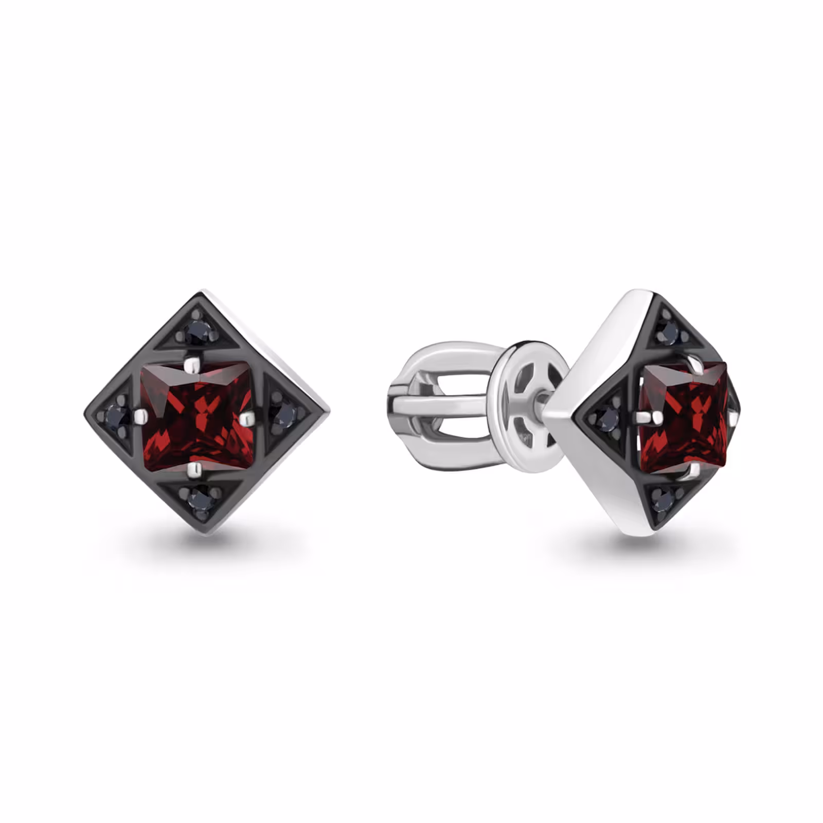 Серьги из серебра с гранатами и фианитами