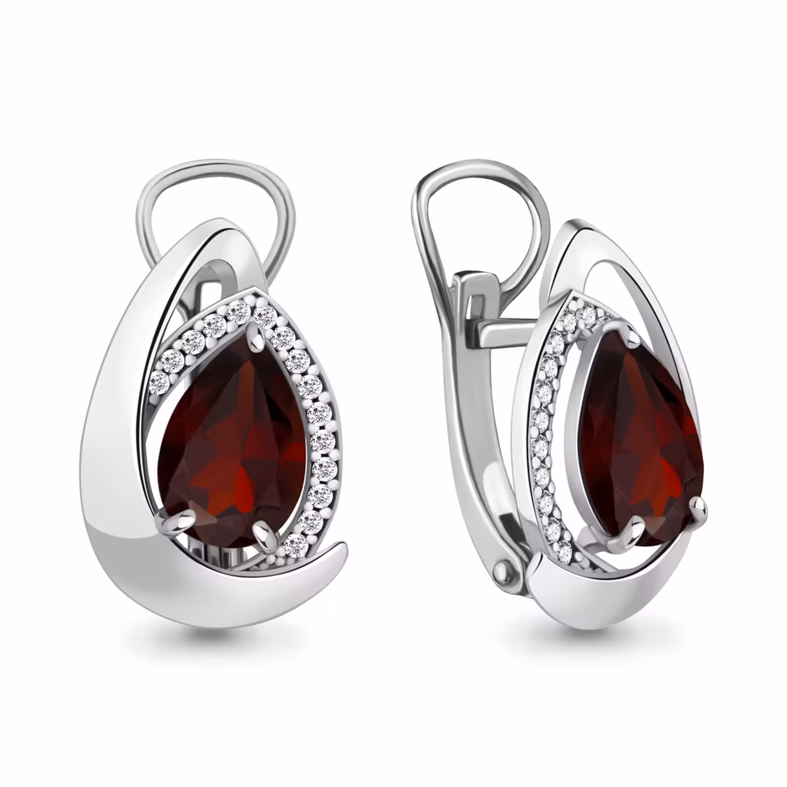 Серьги из серебра с гранатами и фианитами