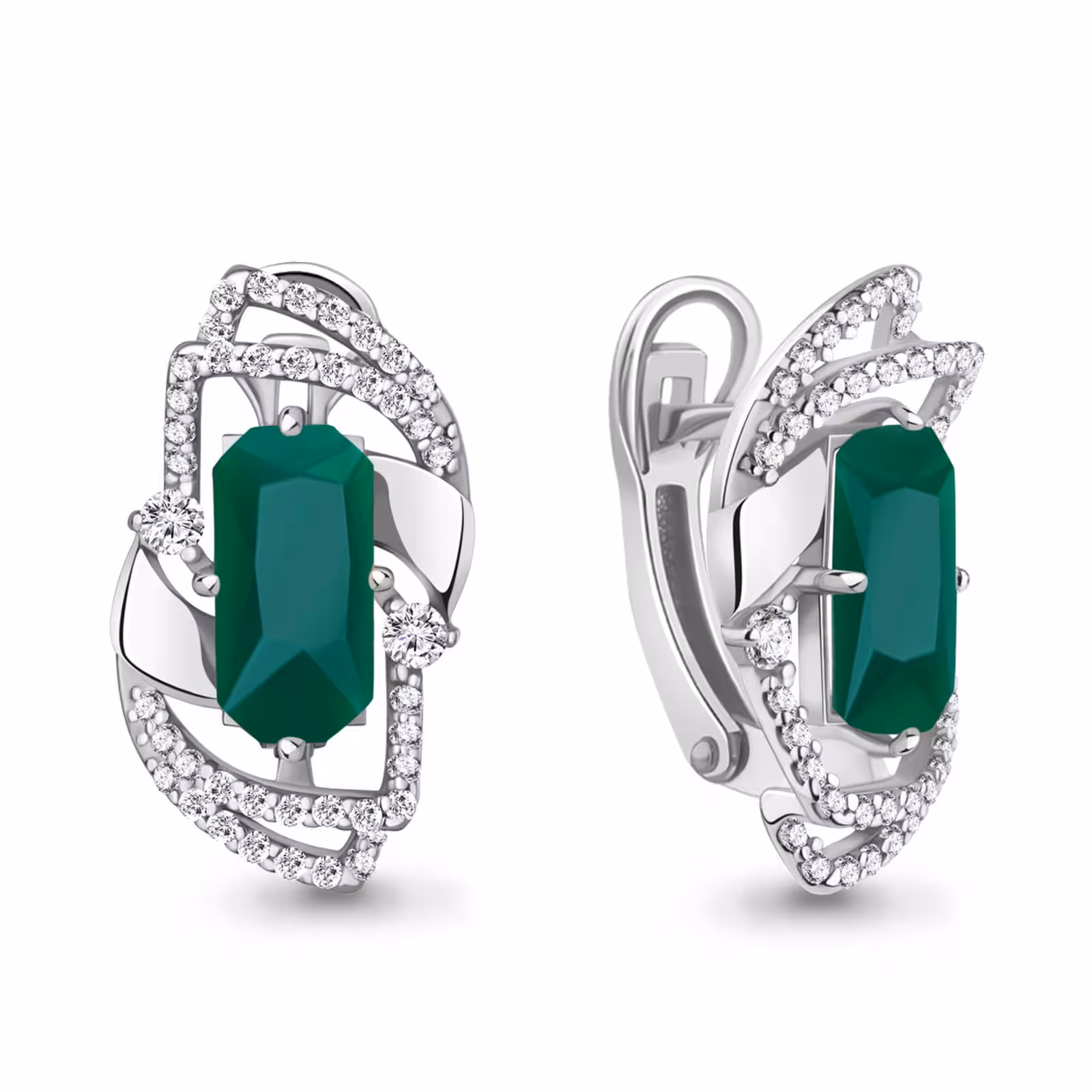 Серьги из серебра с агатами и фианитами