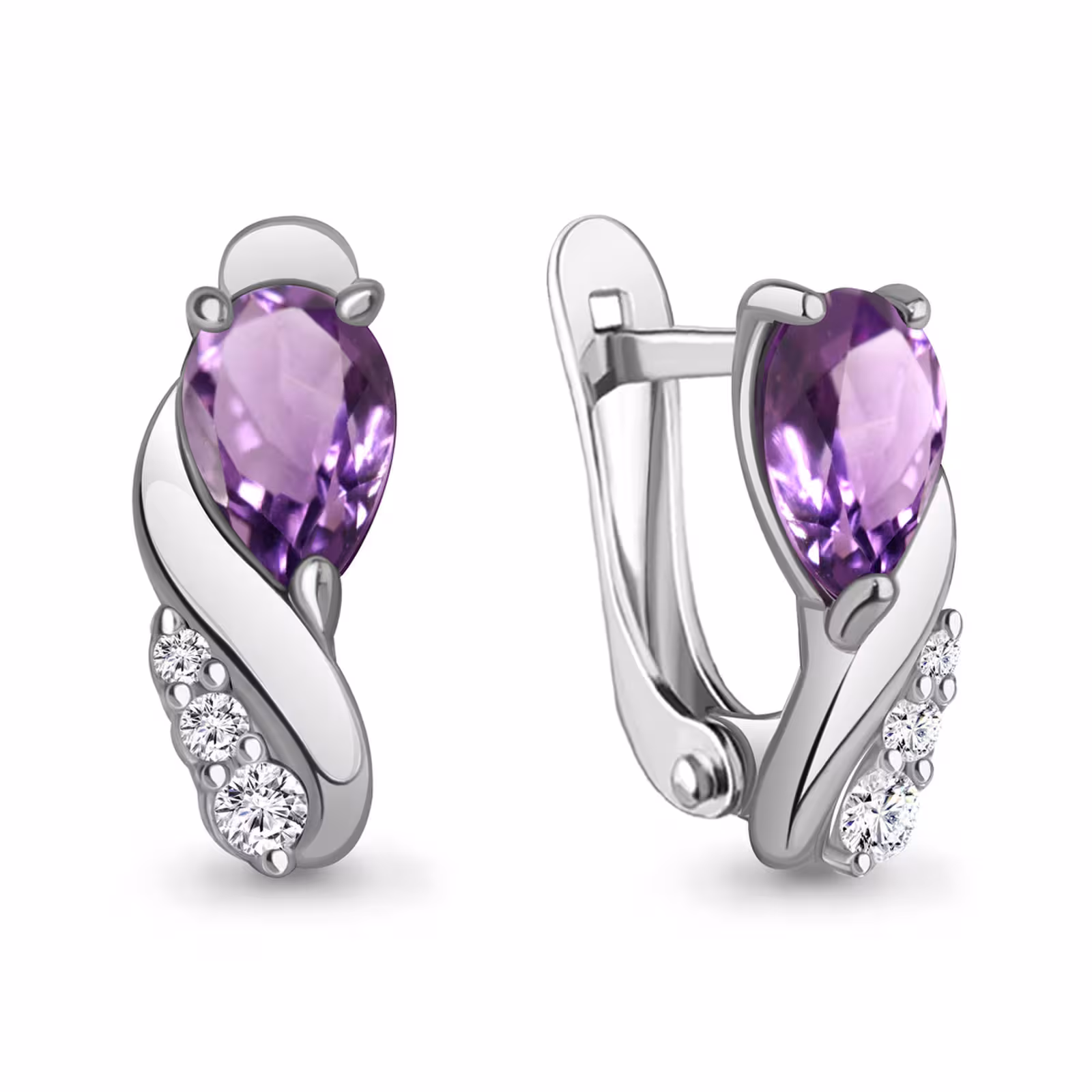 Серьги из серебра с аметистами и фианитами