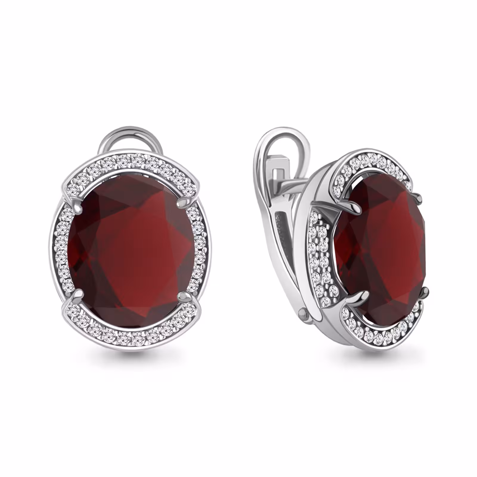 Серьги из серебра с гранатами и фианитами