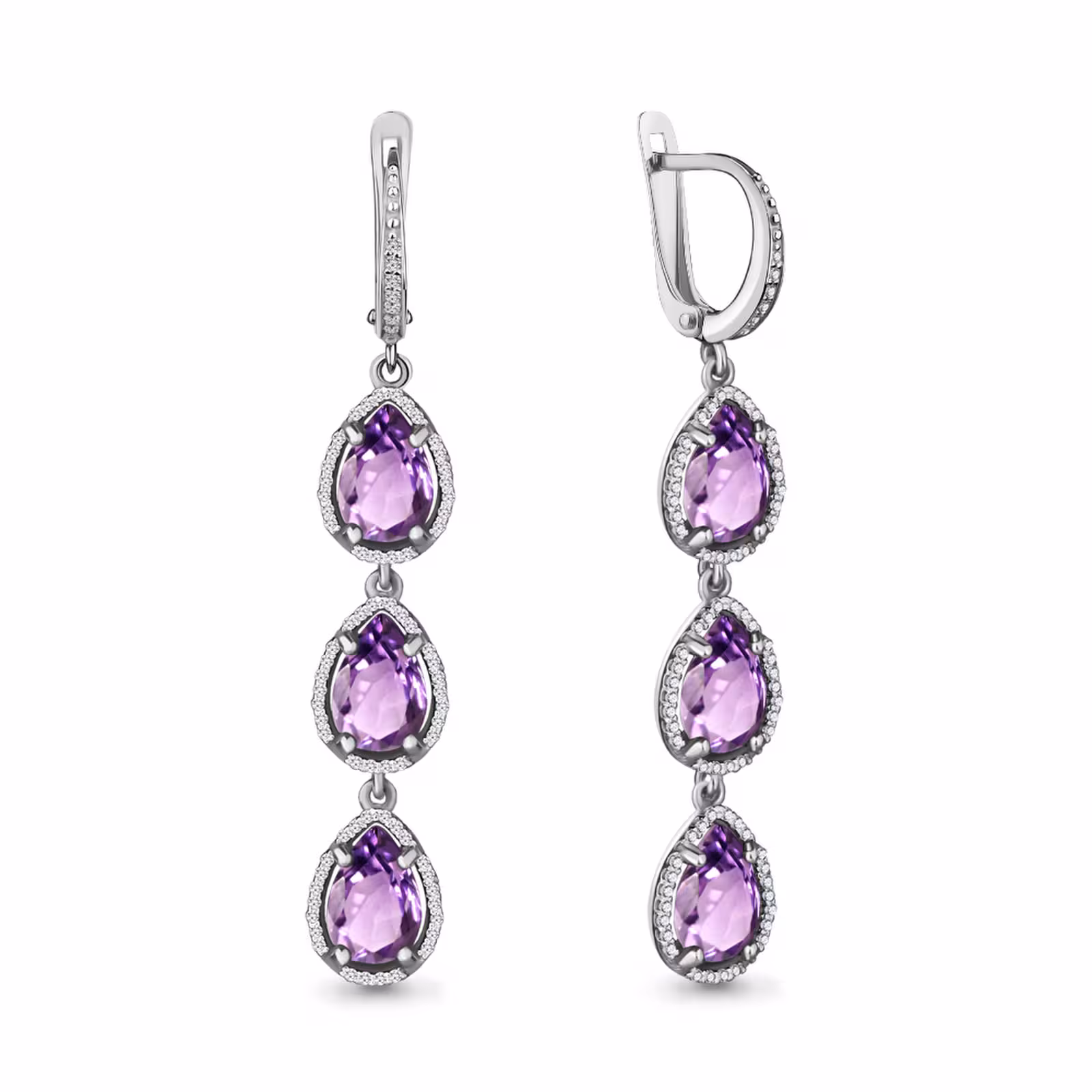 Серьги из серебра с аметистами и фианитами