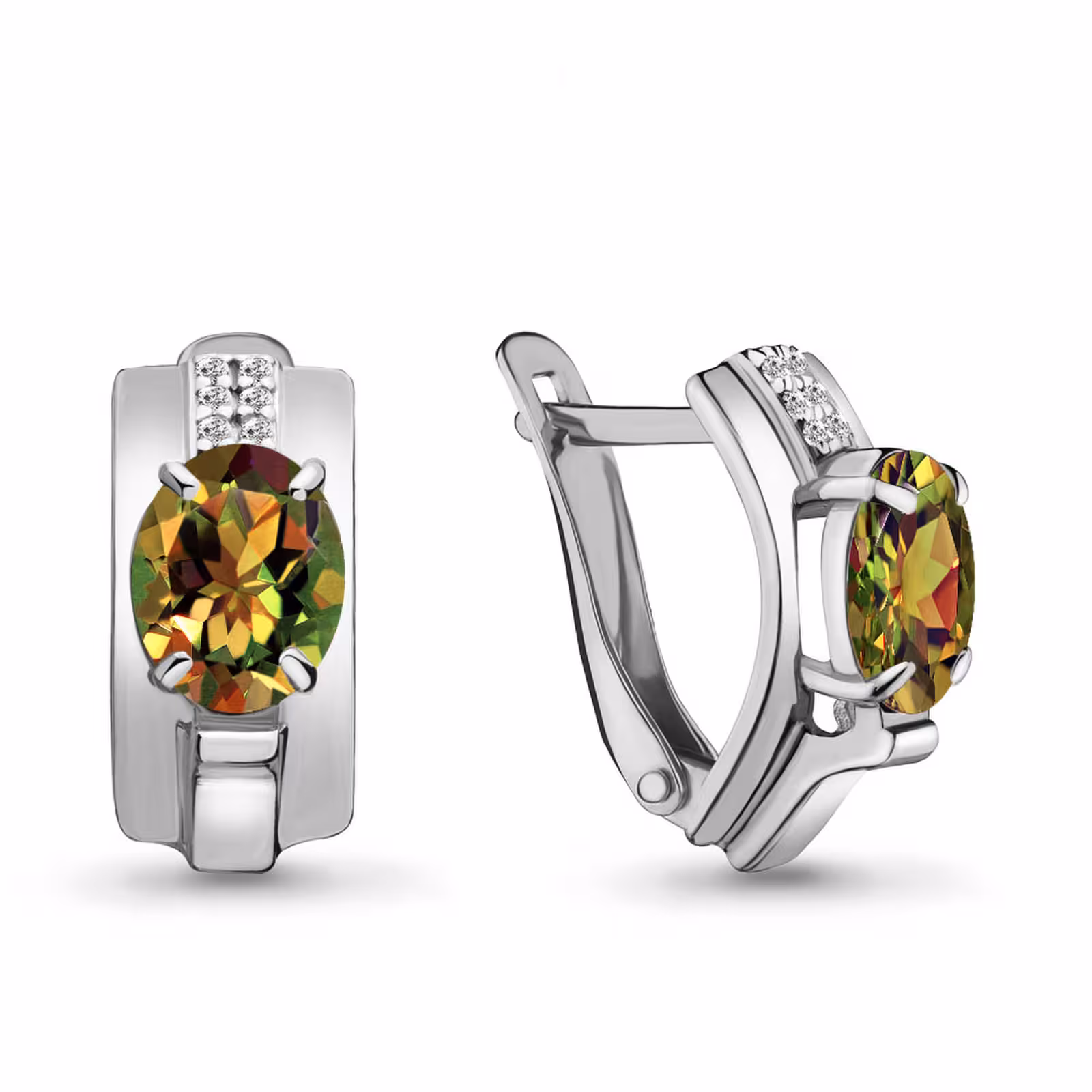 Серьги из серебра с султанитами и фианитами