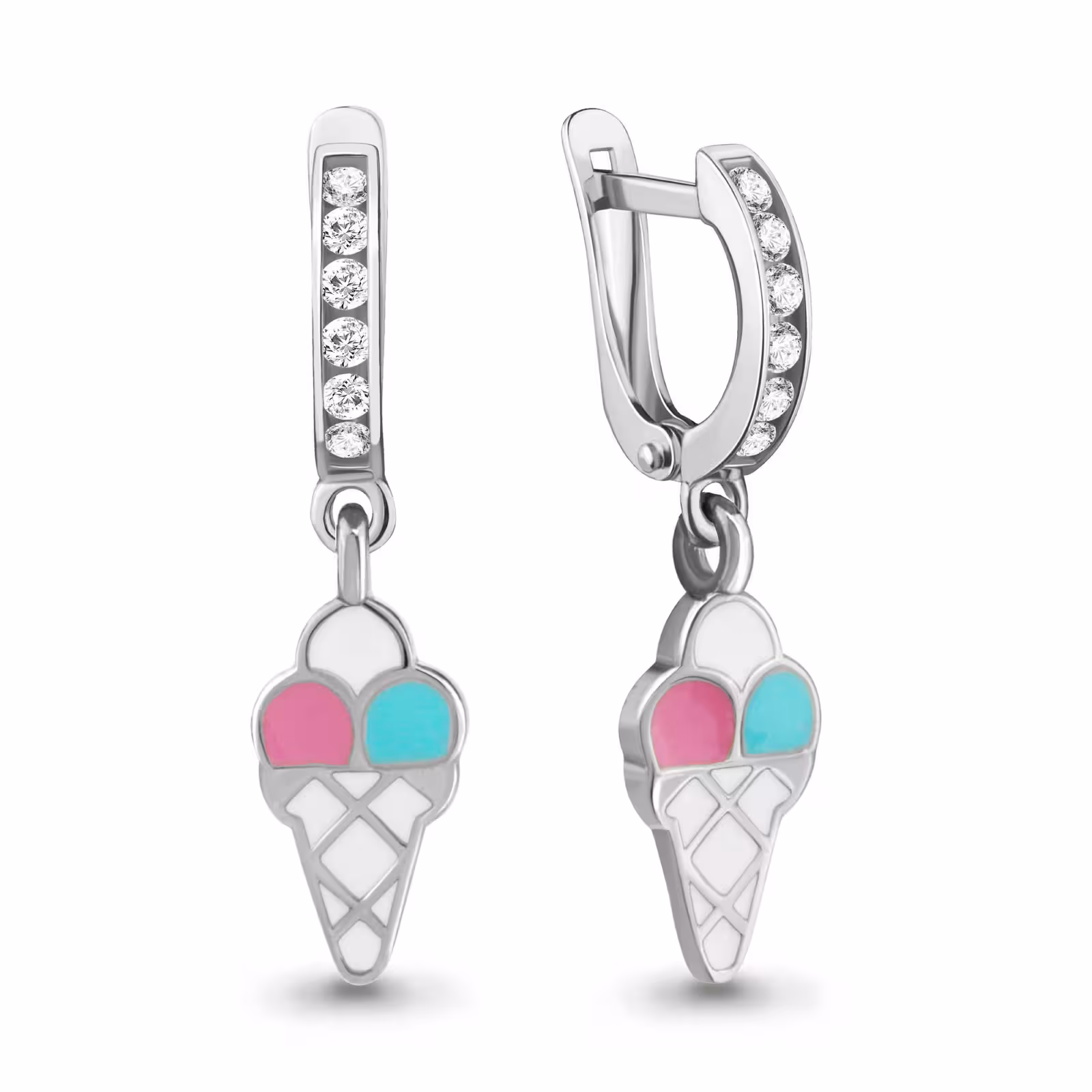 Серьги из серебра с фианитами и эмалью