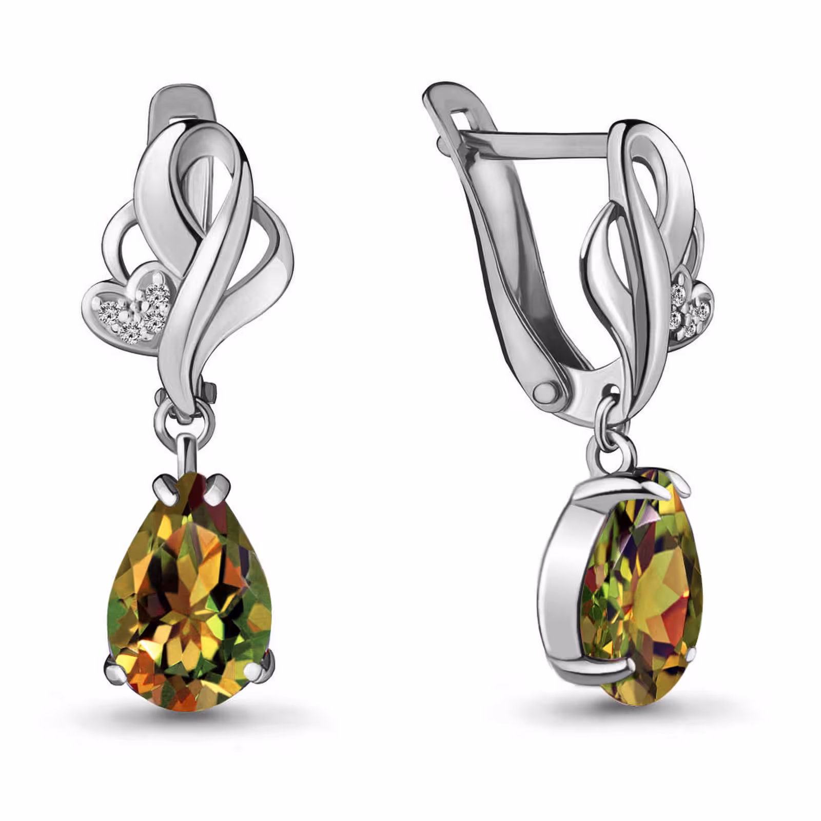 Серьги из серебра с султанитами и фианитами