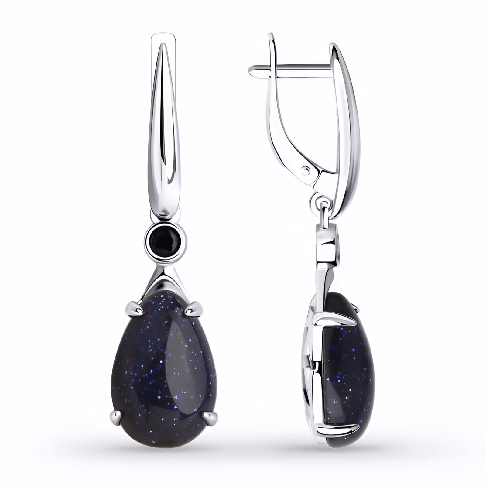 Серьги из серебра с авантюриновым стеклом и фианитами — фото 1