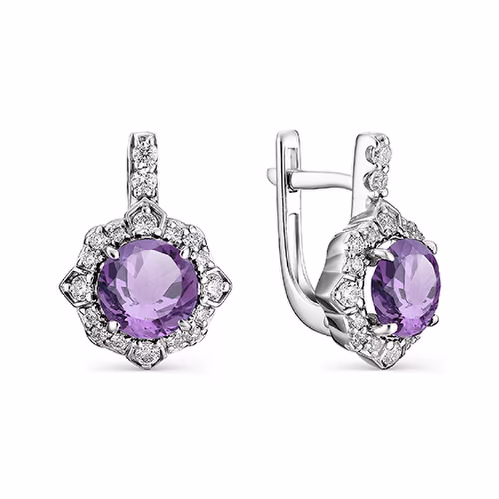 Серьги из серебра с аметистами и фианитами