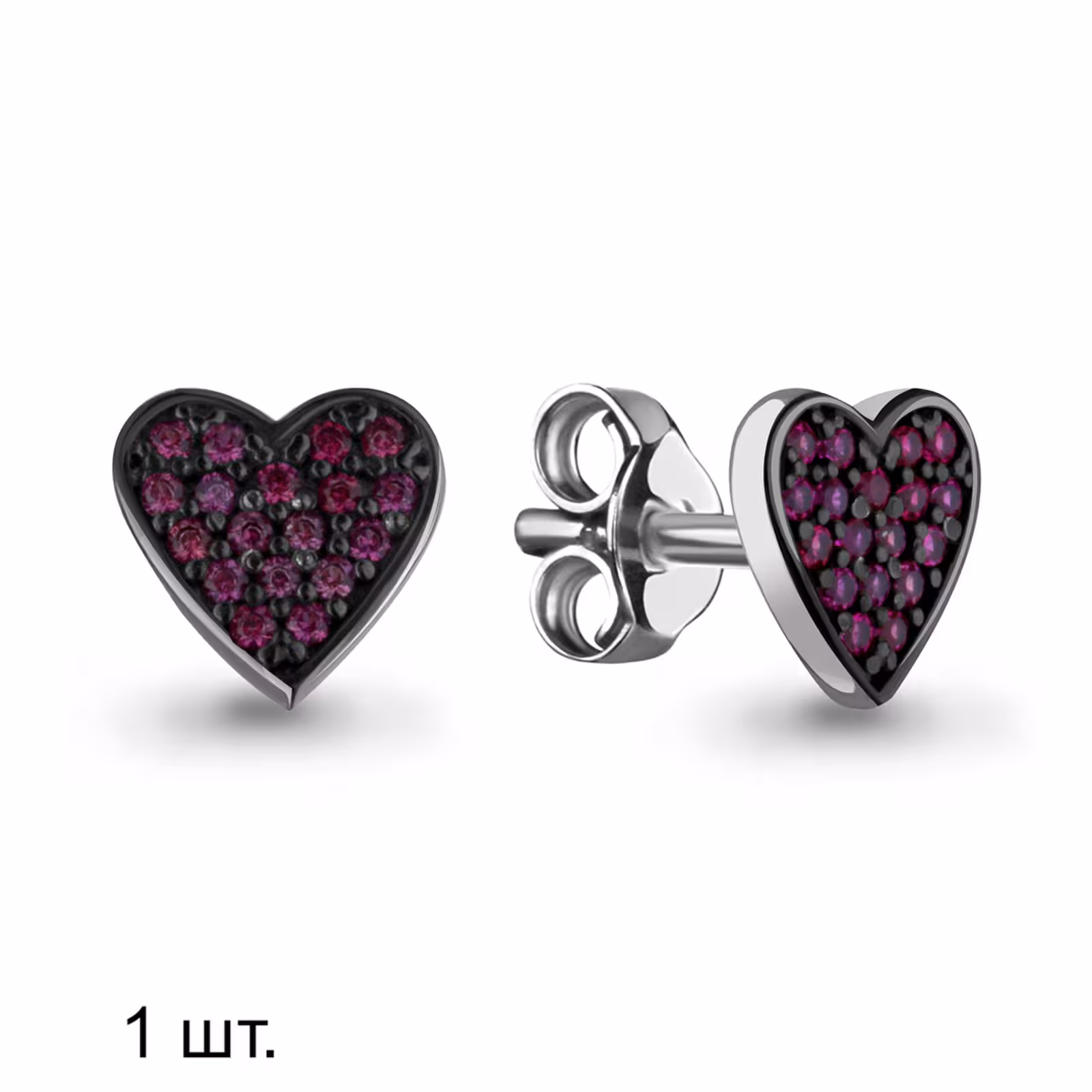 Серьга одиночная из серебра с рубинами