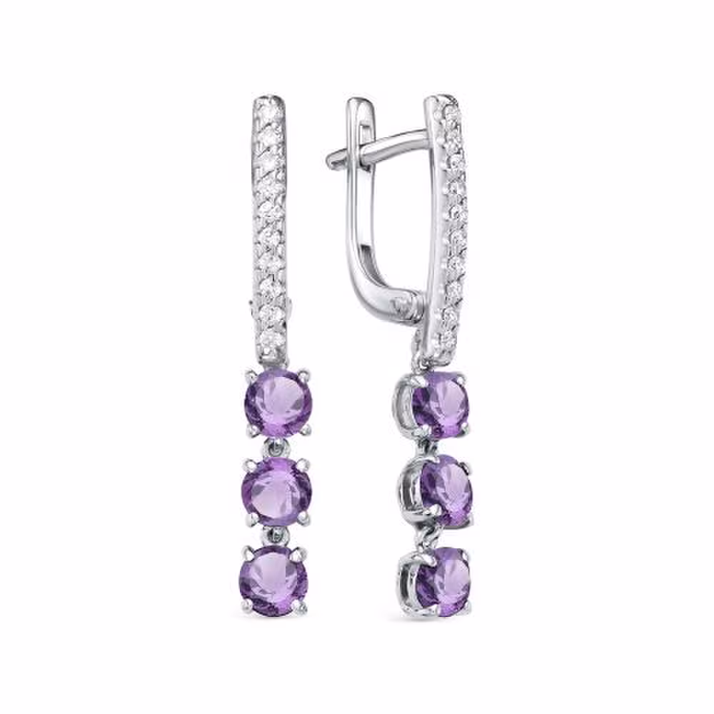Серьги из серебра с аметистами и фианитами