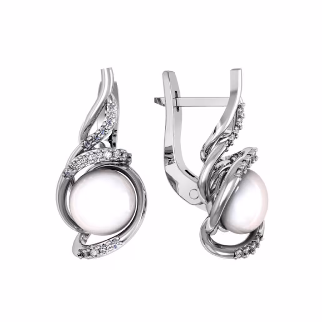 Серьги из серебра с жемчугом и фианитами