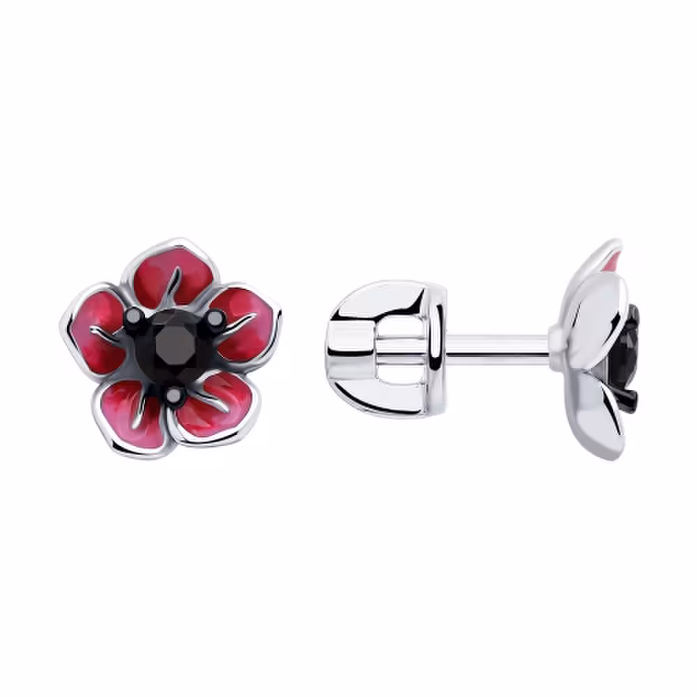 Серьги из серебра с фианитами и эмалью