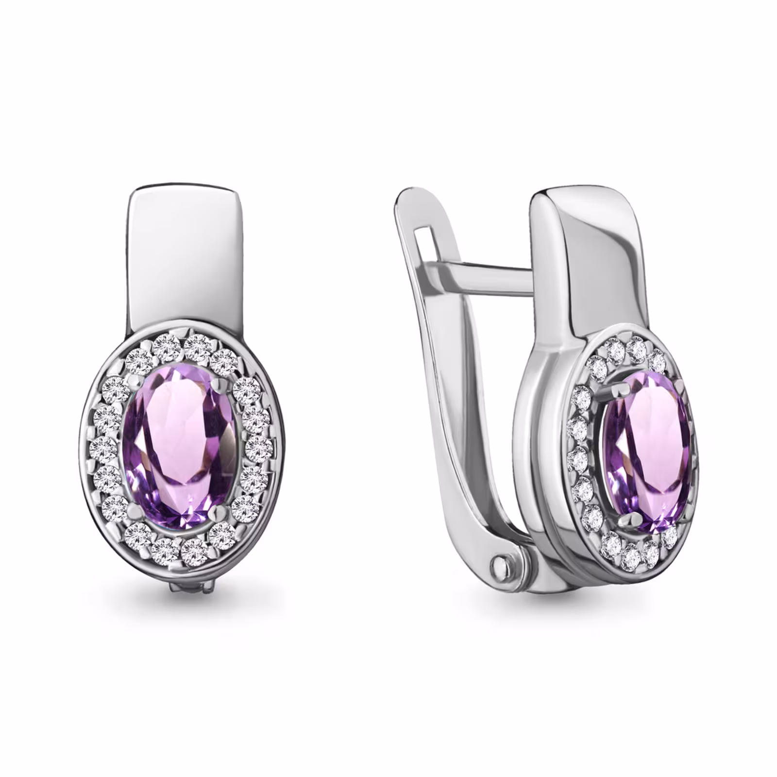 Серьги из серебра с аметистами и фианитами