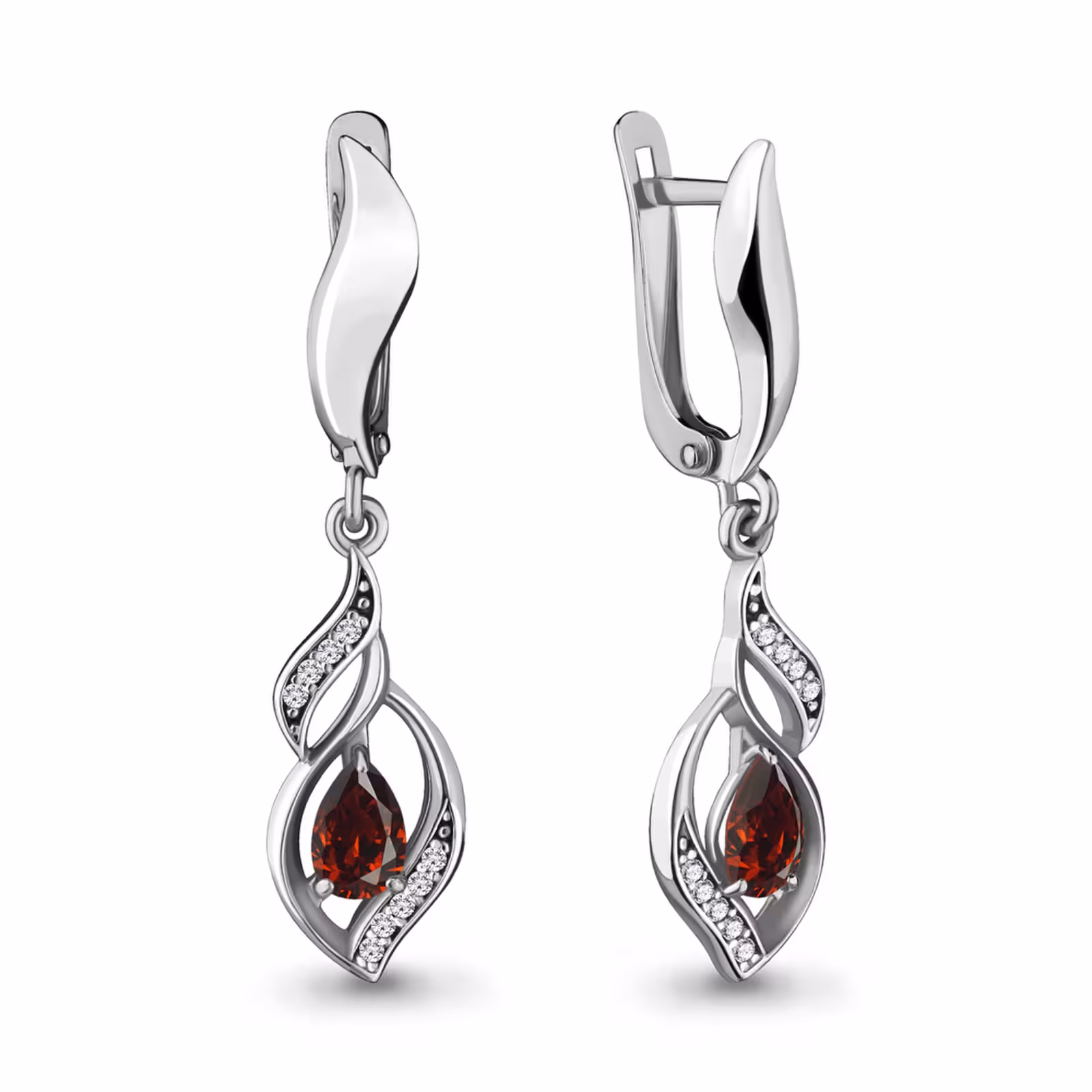 Серьги из серебра с гранатами и фианитами
