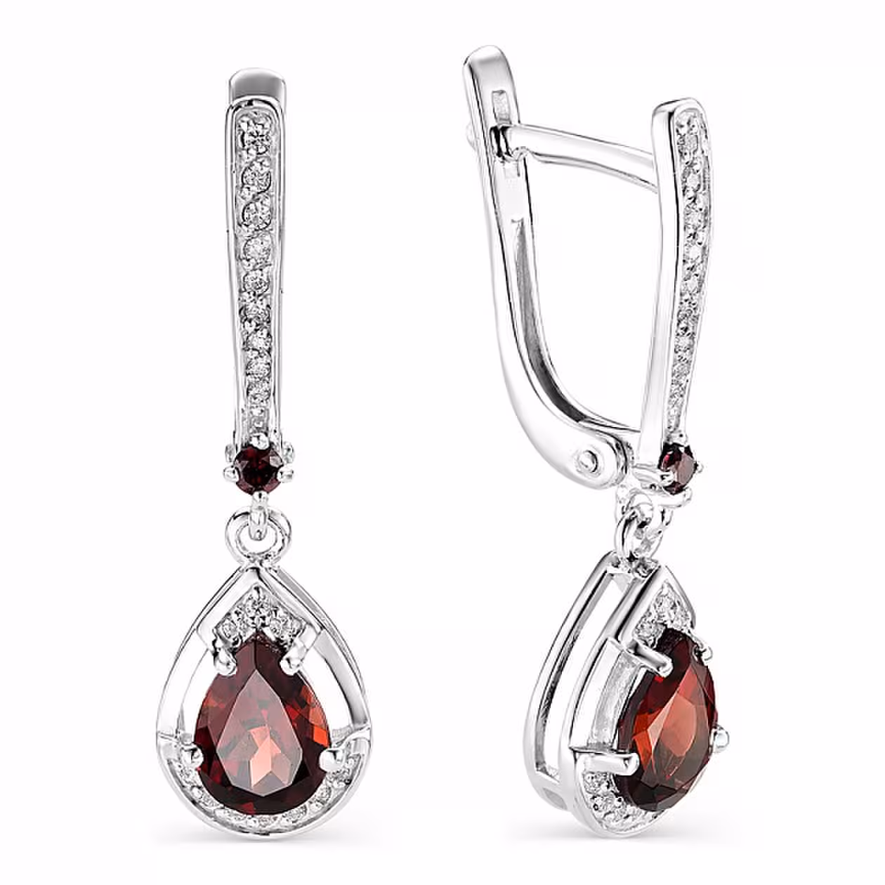Серьги из серебра с гранатами и фианитами